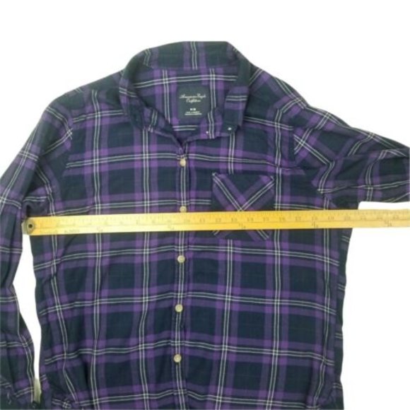 American Eagle Outfitters Soft Flannel Plaid Shirt Womens M Purple Viscose Blend - Picture 6 of 12